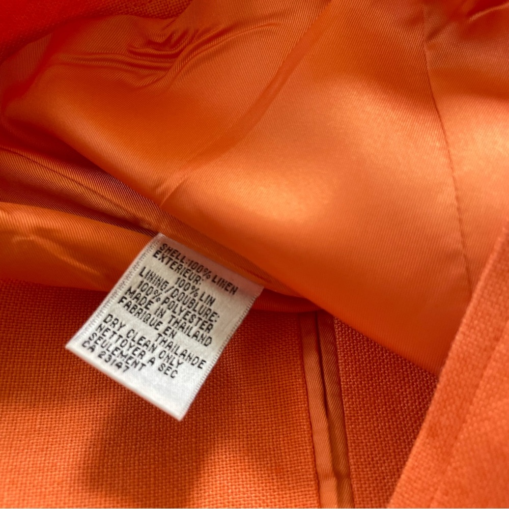 Talbots 100% linen bright orange collared short jacket women's size 8 - Picture 6 of 7